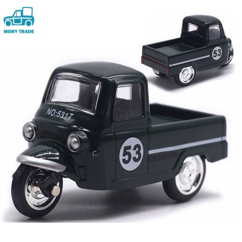 MORYTRADE Nostalgic Toy Retro Classic Pull-Back Car Diecast Miniature Car, Ages 6+, Set of 2 Three-Wheeled Trucks, Blue and Green