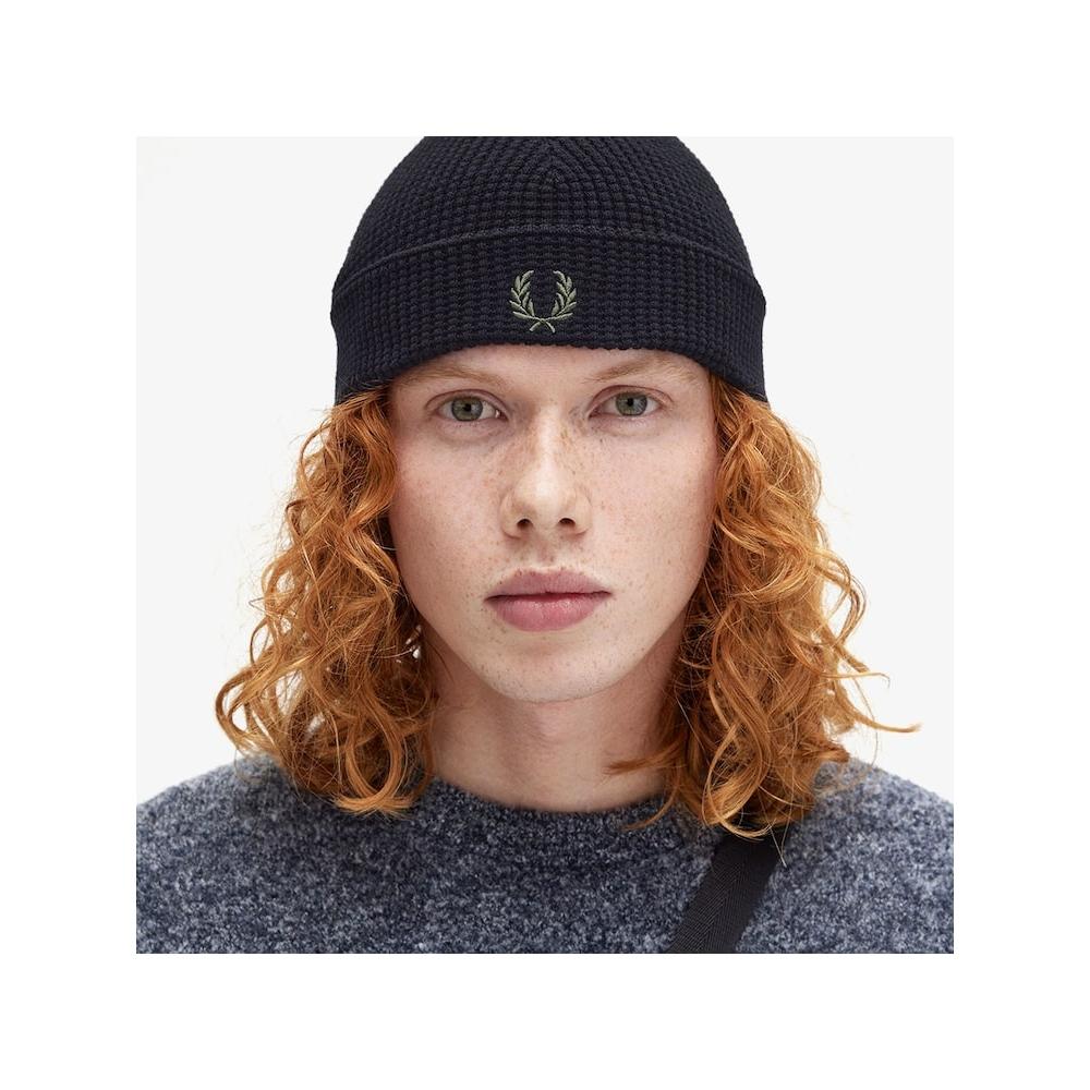 Fred Perry Waffle Knit Cotton Beanie   Black Cfpu2438130 102 qzgCfpu2438130 102