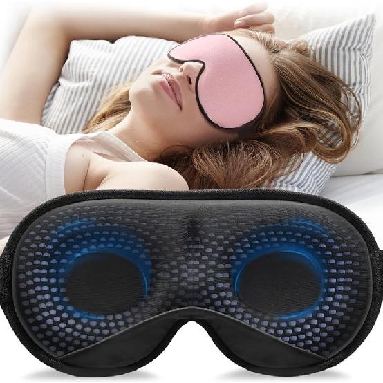 YFONG Weighted Sleep Mask, Women Men 3D Blocking Lights Sleeping Mask (4.2oz/120g), Pressure Relief Night Sleep Eye Mask with Adjustable Strap, Eye