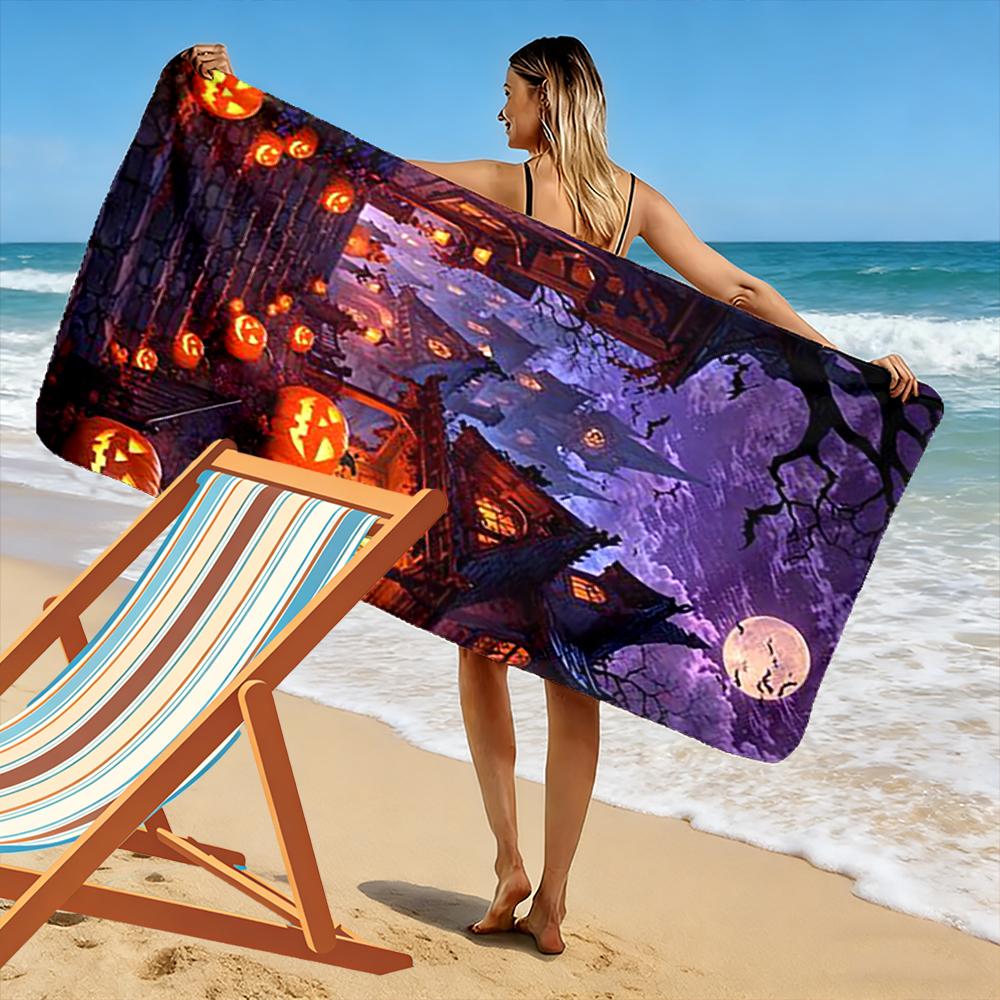 Haunted Halloween Night Scene Design Beach towel quick-drying for travel outdoor sports jogging beach and swimming