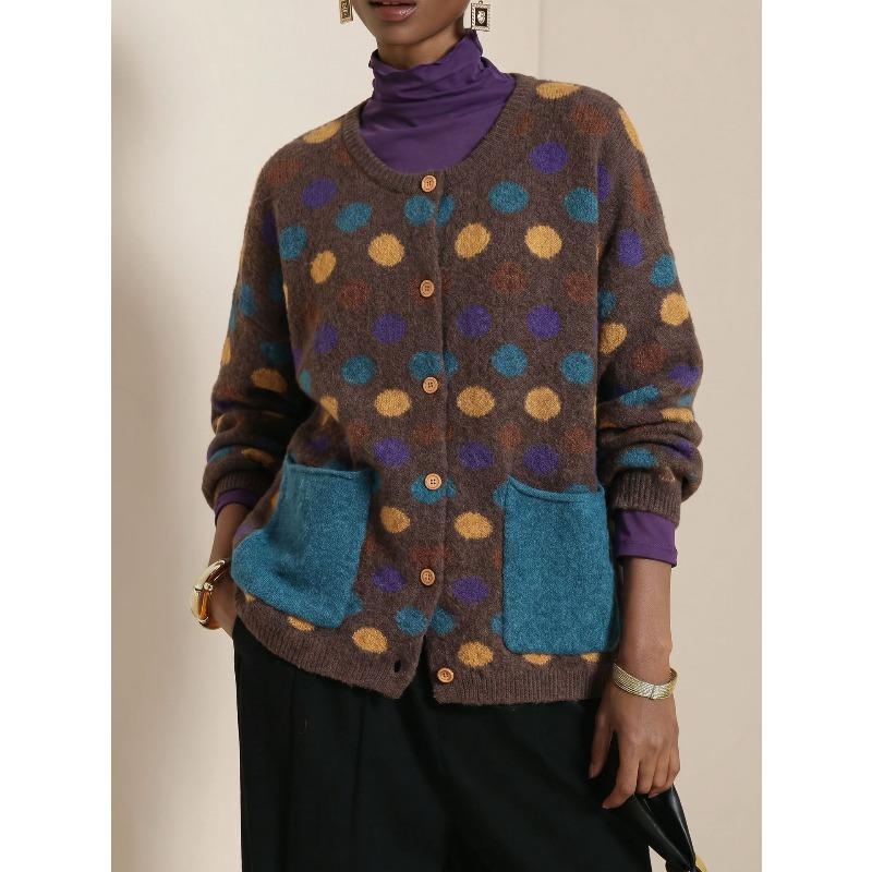 TIFICY Maglioni da Donna Moda Casual Autunno Inverno Stampa a Pois Manica Lunga Girocollo