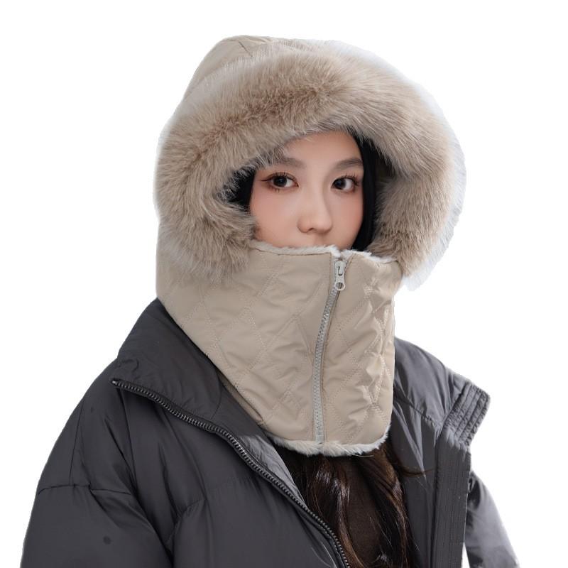 Winter Outdoor Cold proof Zipper Lei Feng Hat Korean Style Plaid Scarf Protective Hat Versatile Windproof Warm Hat