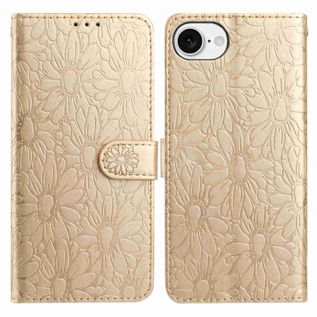 For iPhone 16e Leather Case Daisy Imprint Wallet Stand Phone Protective Cover