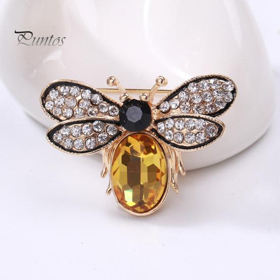 Cute Rhinestones Faux Gem Brooch Pin Bee Shape Suit Lapel Shawl Scarf Badge Wear-resistant Faux Silk Buckle Fashion Accessories