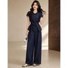 D.F.DEAR Women's Round Neck Two-Piece Set with Wide Leg Pants