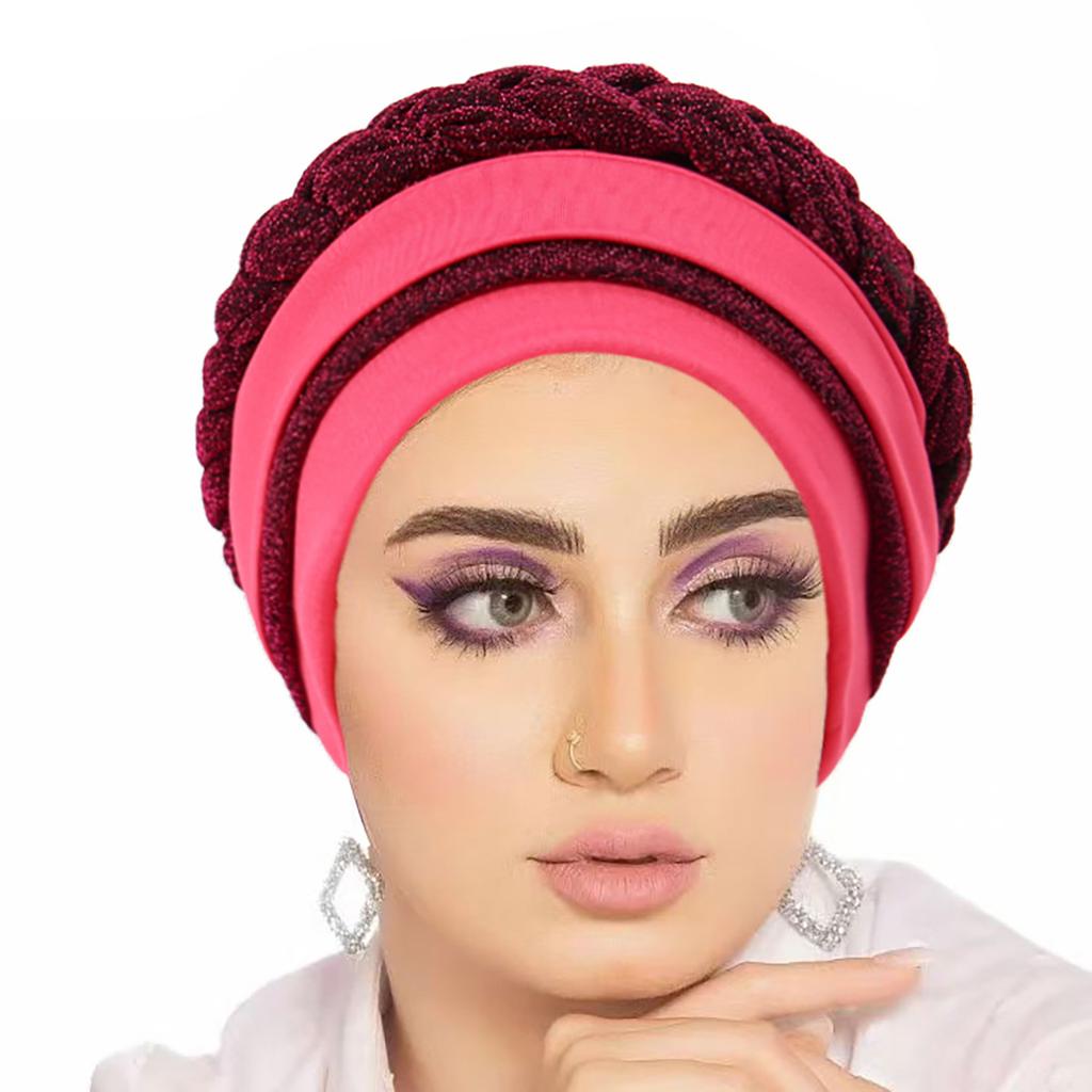Glitter Pleated Turban Cap for Women Head Wraps Muslim Headscarf Hat Turbante Mujer African Headpiece