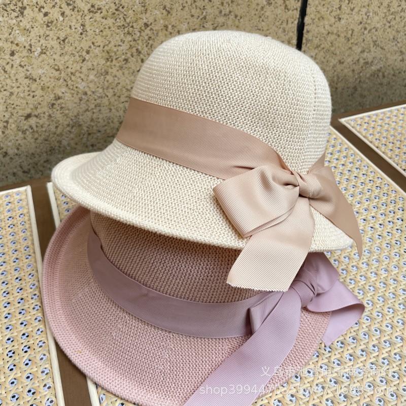 Hat Female Sun Hat Versatile Straw Hat Upturned Edge Sweet Bow Vacation Sunscreen Hat Sun Hat Basin Hat Face Cover