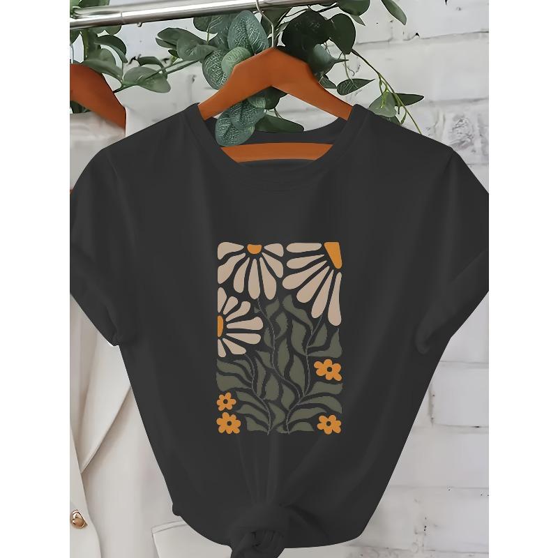 

Женская футболка с принтом, коротким рукавом и круглым вырезом, повседневная, мягкая, базовая, для ежедневного ношения S чёрный