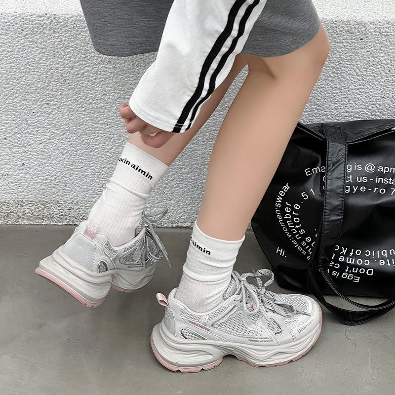 Mesh breathable dad shoes women's spring and summer new thick-soled heightening small sports shoes leather casual shoes