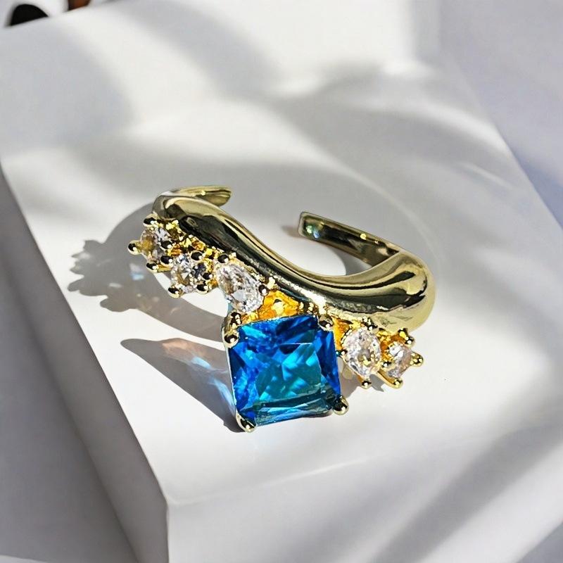 Lila Diamant Lila Romantischer Zirkon Geometrischer Öffnungsring Süße Coole Babes Y2K Nischen Design Leichter Luxus Farbiger Schatzring