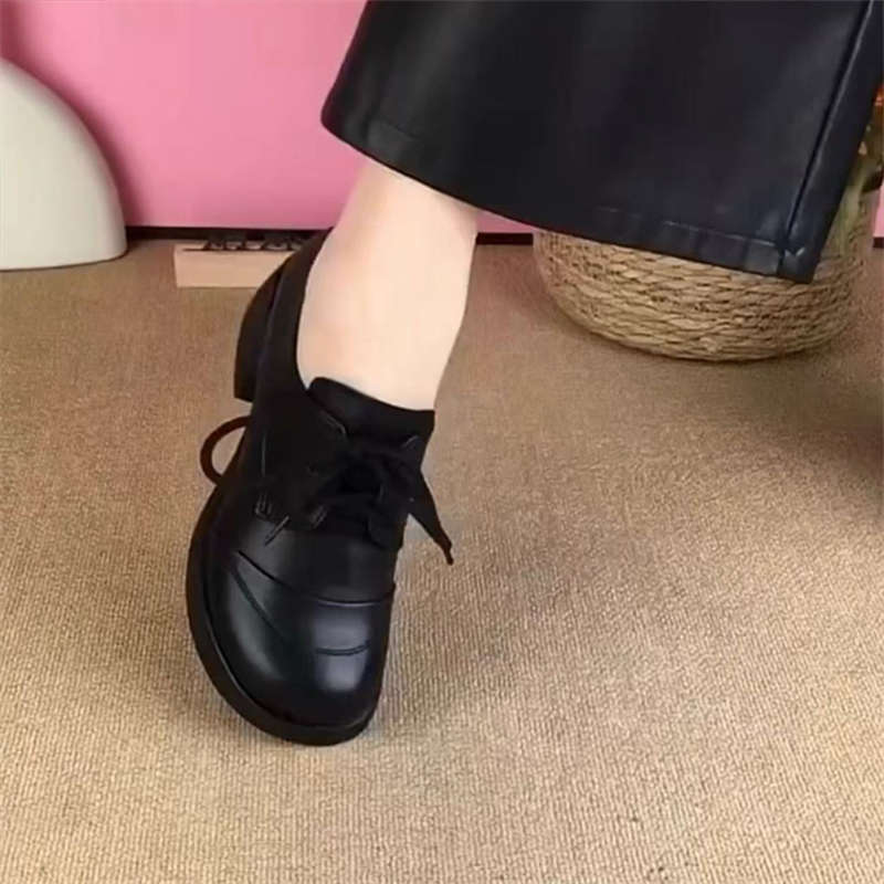 Thick heel comfortable soft sole casual British style small leather shoes women's autumn new shallow mouth single shoes women