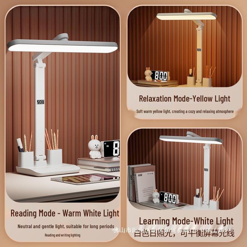 Intelligente wiederaufladbare Schreibtischlampe mit Uhr - Augenschutz zum Lernen und Lesen, Ideal für Studentenwohnheime