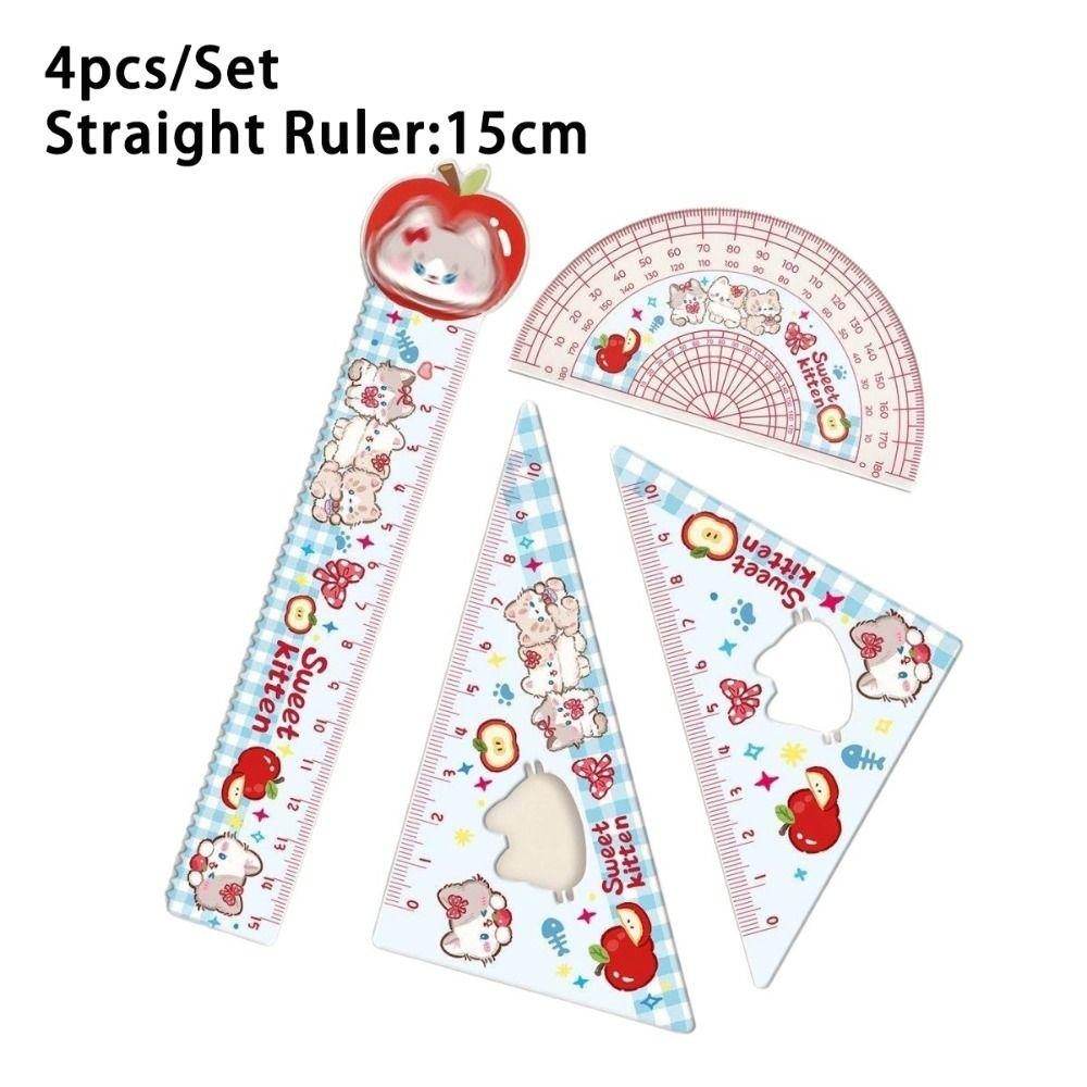 4pcs Acrylic Straight Ruler Measurement Drawing Stationery Set Square Protractor  School Office