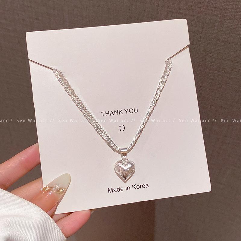 Двухслойное серебряное колье с подвеской в виде сердца, женское, легкая роскошь, темперамент, цепочка для ключицы, шейная цепочка с украшениями