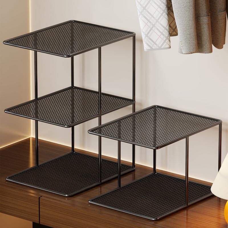 Stackable Metal Mesh Closet Shelf Organizer Multi Tier Storage Rack For Wardrobe Cabinet
