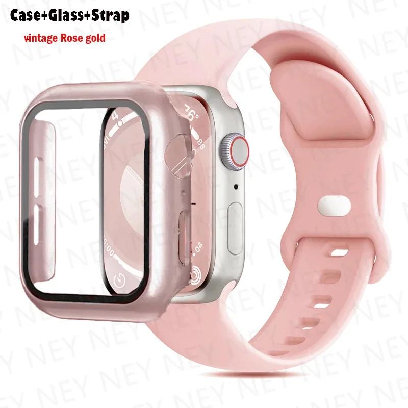 Glas+Gehäuse+Armband Für Uhrenarmband 44mm 41mm 45mm 40mm 38mm 42mm Silikonarmband iWatch Serie 9 8 3 4 5 6 SE 7 Armbänder