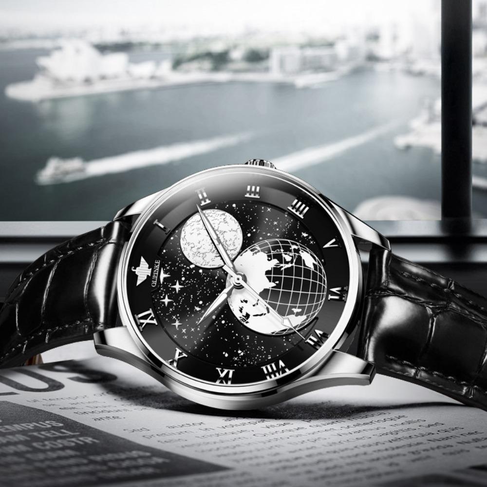 OUPINKE Men's Watch Starry Sky Fully Automatic Mechanical Watch Waterproof Leather Strap High-end Watch