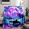 Fantasy Starry Purple Moon Seascape Jumping Orca Night Landscape Print Flannel Blanket Cozy Throw for Couch Travel Indoor Home