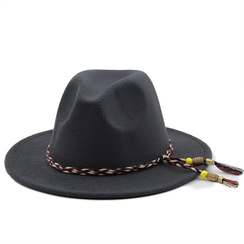 European and American women's new colorful rope jazz hat, big brim fashion flat hat, autumn and winter British style men's woolen top hat tide