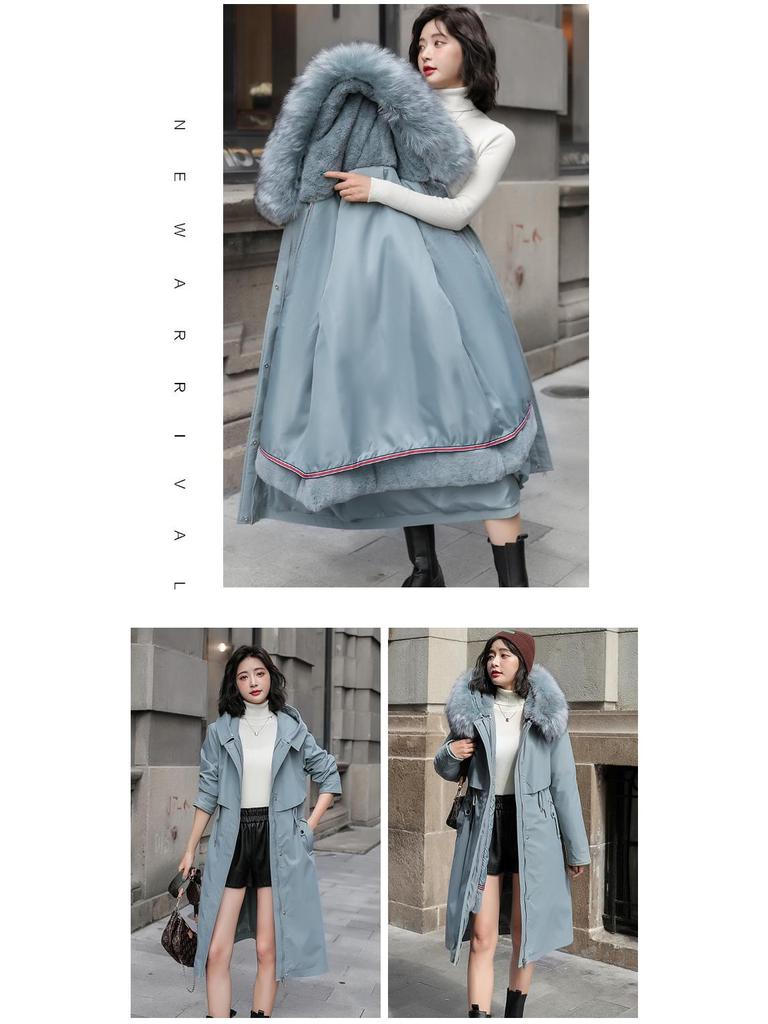 Women's Mid-Length Cotton Coat, 2024 Winter Loose Korean Style Jacket with Thick Velvet Lining and Detachable Parka
