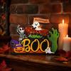 Holiday Desktop Layout Ornaments Halloween Tabletop Decor Signs Pumpkin Ghost Gnome Wood Centerpiece Blocks Spooky Cartoon Style Figures Party