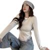 Foreign Style Long-sleeved Knitted Sweater Women's Autumn New Slim-fitting Fringed Rough Edge Irregular Short