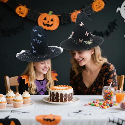 Klobouk čarodějnice s motýlem Nastavitelný design Lehký Pohodlný na nošení Párty Cylindr Halloweenský kostýmní doplněk