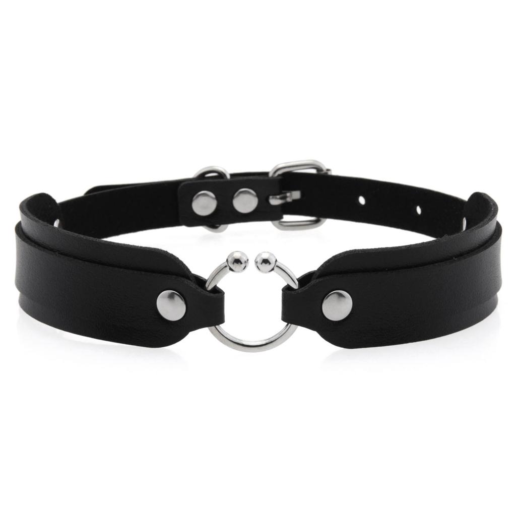DIEZI Harajuku Gothic Cosplay PU Leather Choker Necklace For Women Men Punk Sexy Circle Pendant Torques Necklace Gift Jewelry
