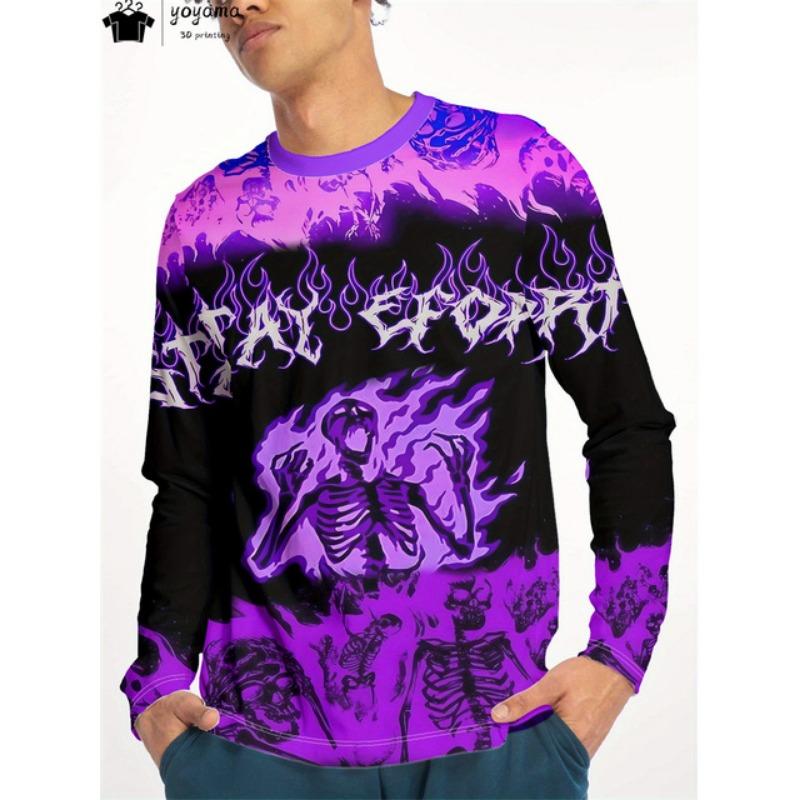 

Мужская футболка с простым узором и принтом Повседневная мода Мужская одежда Футболки с рисунком черепа Футболки с длинным рукавом Футболки в стиле Харадзюку Топы XL
