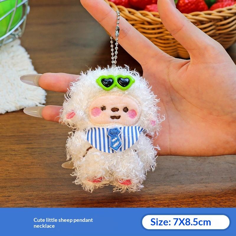 Plaid Lamb Plush Keychain Cute Cartoon Pendant Soft Touch Non-shedding for Bag Charm Daily Use Small Gift for Kids