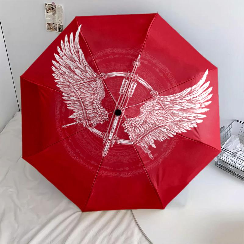Feather Wings pattern, automatic folding umbrella, portable and foldable design, 8 ribs, a Christmas or birthday gift.