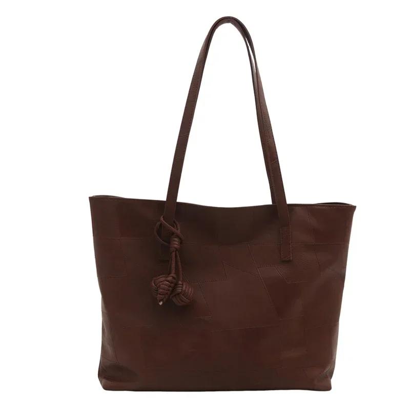 

Однотонная одноплечая сумка из искусственной кожи для женщин, высококачественная сумка-тоут для студентов, студентов, школьников, студентов, путешественников, студентов коричневый