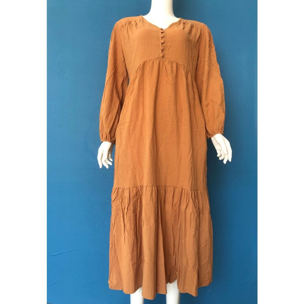 Women's Cotton and Linen Retro Casual Long Sleeved Dress