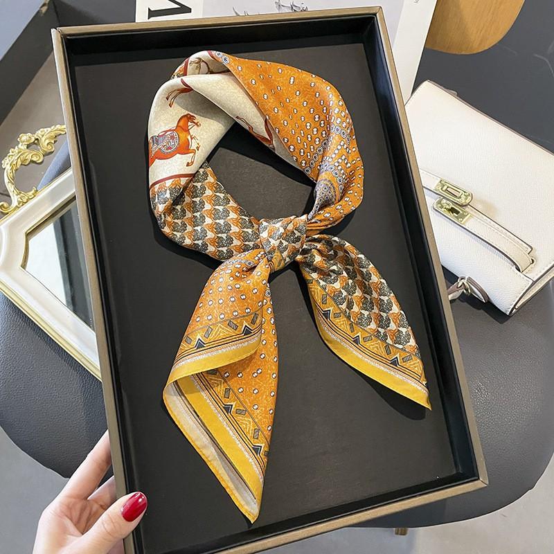 100% Pure Silk Square Scarf Women Black White Camellia Print 68x68cm Lightweight Elegant Wrap Office Casual Wear