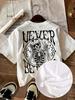Vintage 100% Cotton Women's Halloween "NEVER BETTER" Skeleton & Stars Print T-Shirt Casual Short Sleeve Round Neck Top Tee