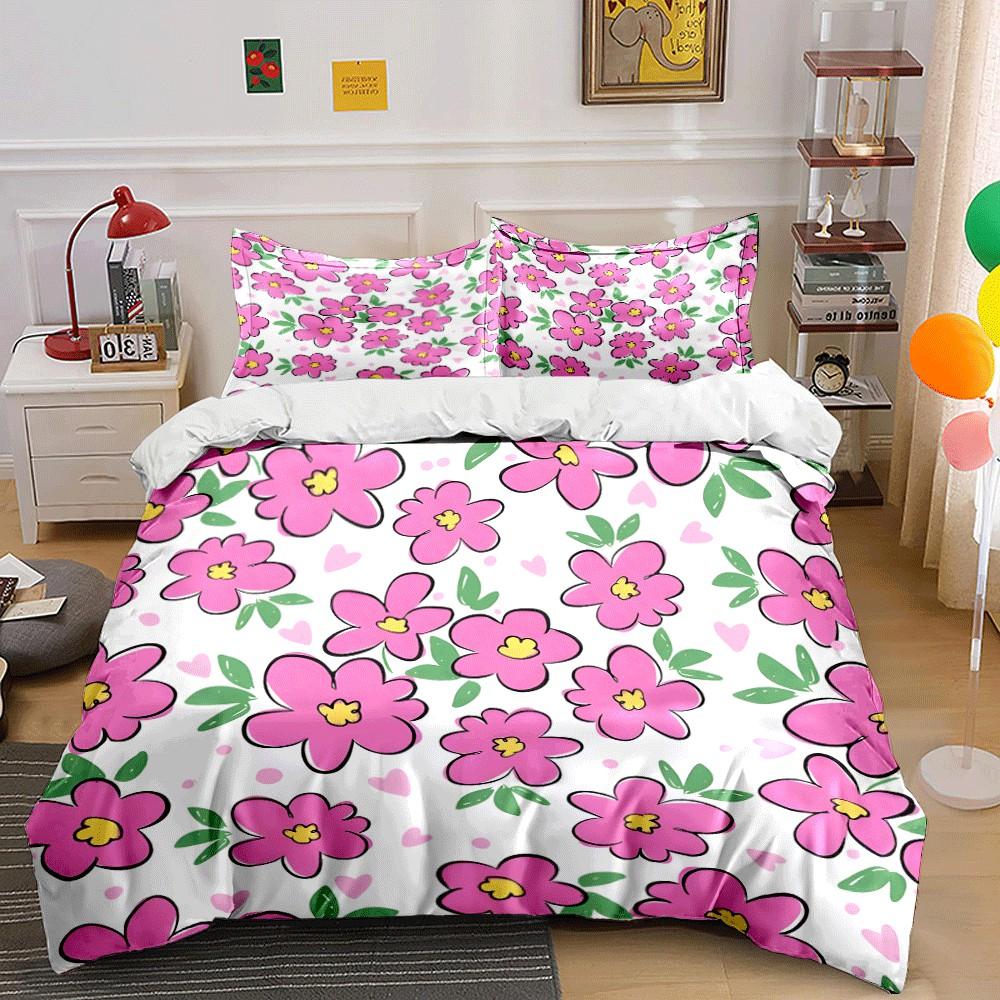 Pink Floral Set For Decoration Purposes Exquisite Three-Piece Bedding Set Gift For Kids And Adults