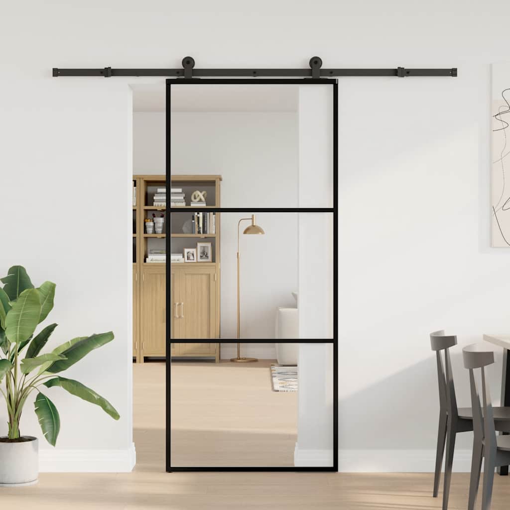 Vidaxl Drzwi Przesuwne Z Osprzętem, 90X205 Cm, Szkło Esg I Aluminium