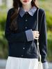 Women's 100% Wool Plaid Patchwork Knit Cardigan, Polo Style, 2025 Autumn/Winter Collection.