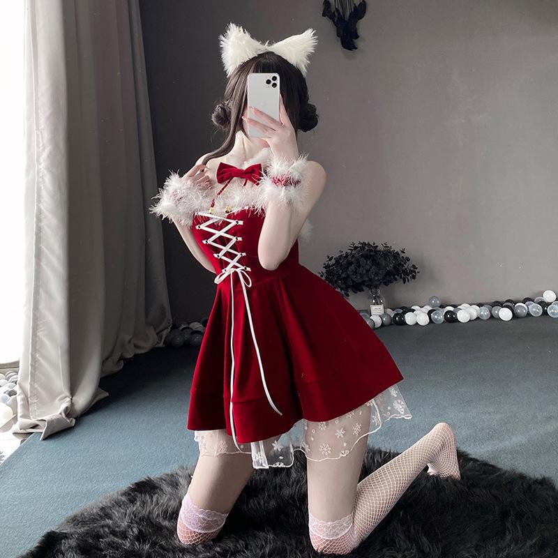 Domi La Velvet Strapless Dress: Festive New Year & Christmas Set for Feminine Autumn/Winter Elegance
