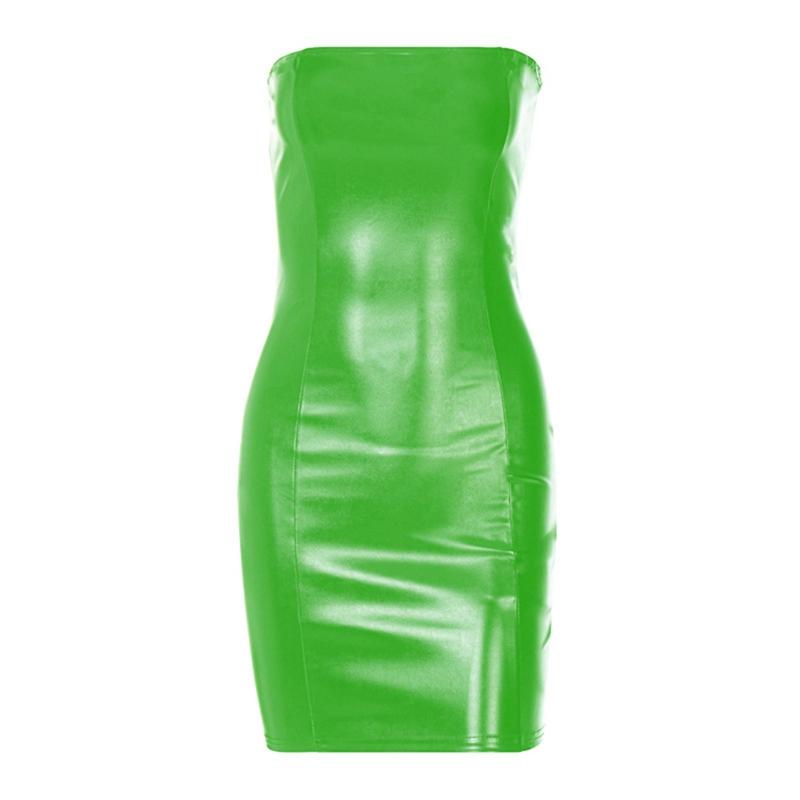Damen Enges Sexy Bandeau PU-Lederkleid Ärmelloses Kleid