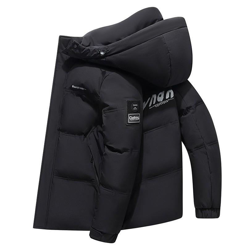 Unisex Hooded Down Jacket Winter Warm Thick Puffer Coat With Patch Students Young Adults