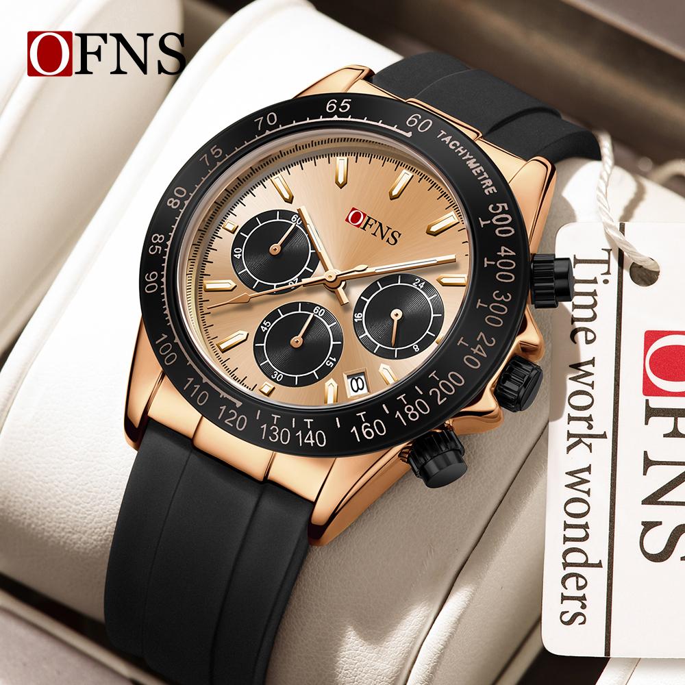 Fashion OFNS 7103 luxurious Men's Quartz Watch Three Eye Six Needle Chronograph Waterproof Night Light Men's Quartz Watch