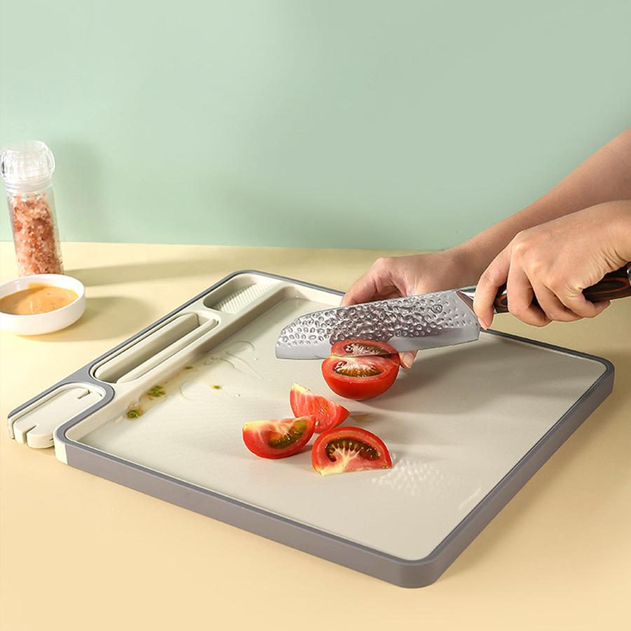 1PC household standing leak-proof multifunctional chopping board with sharpener and non-slip double-sided chopping board.
