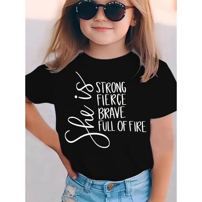 European sizes Summer Fashion Girls T-Shirt/Short-Sleeve/Strength, Fierceness, Bravery, Full of Fire/Casual, Versatile Top