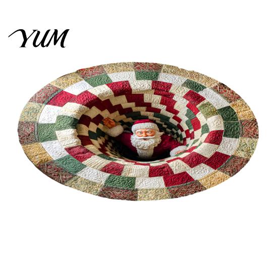 Thickened Cozy Mat Round Christmas Rug, 39" Imitation Cashmere Santa Snowflake Pattern, Holiday Party Floor Covering Area Rug for Home Living