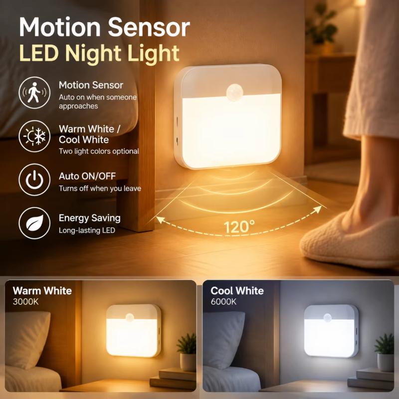USB‑C Rechargeable Human Motion Sensor LED Night Light, Wireless Magnetic Wall‑Mount Lamp, Portable LED Light for Stairs, Closet, Kitchen, Bedroom