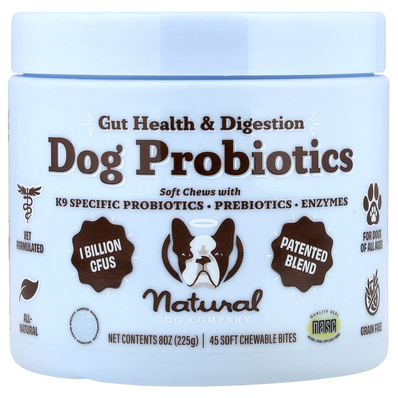 

Пробиотик для собак, Здоровье кишечника и пищеварение, Для собак, Все возрасты, Мягкие жевательные таблетки 45 штук, 225 г (8os)