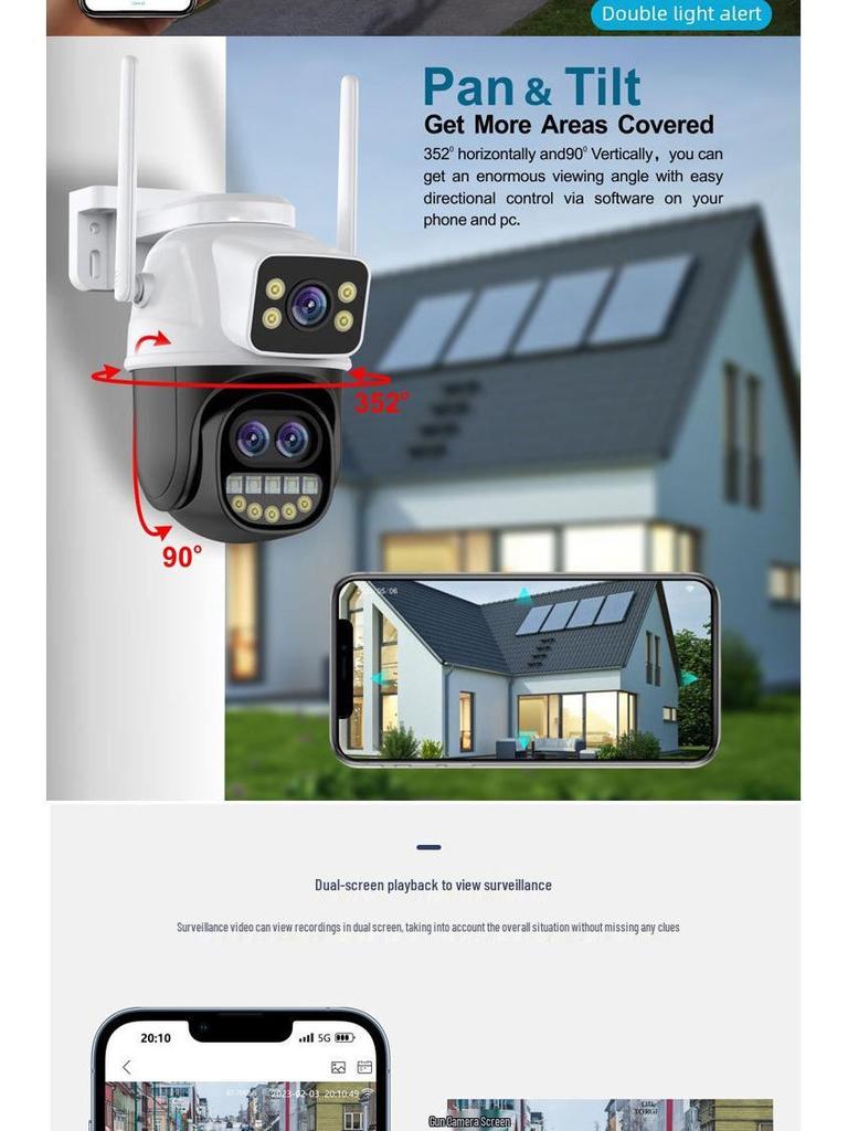 iCsee Xiongmai WiFi PTZ Dual Lens 360° Rotation Binocular Camera with 8x Zoom