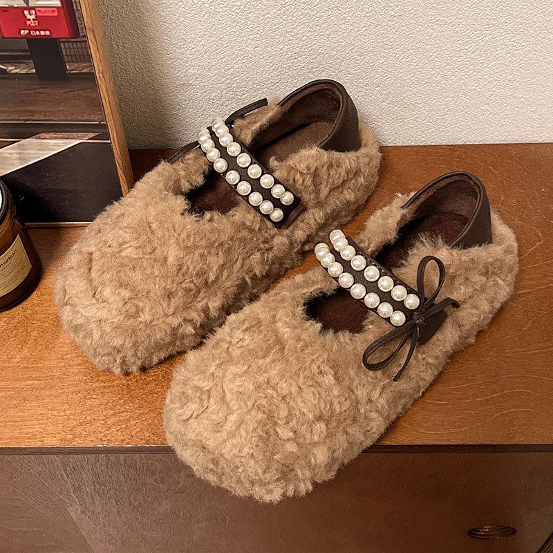 

Черные плюшевые туфли на одной педали женские зимние бархатные верхняя одежда интернет-знаменитость взрыв туфли Doudou 2025 новая модная хлопковая обувь 40 бежевый