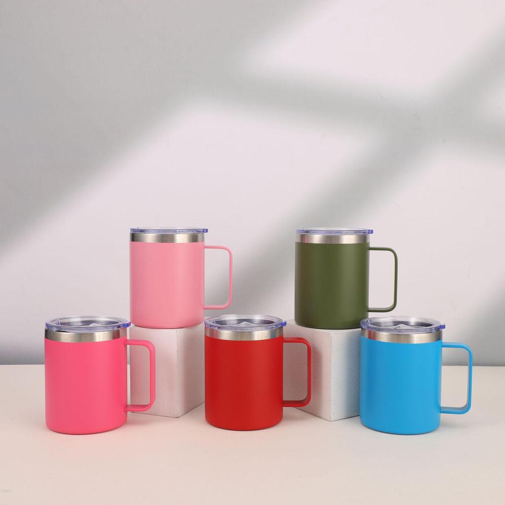 12oz Stainless Steel Vacuum Insulated Tumbler with Transparent Lid and Handle